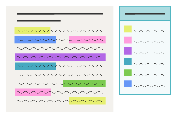 Un exemple de Cahier de notes avec un code de couleurs.