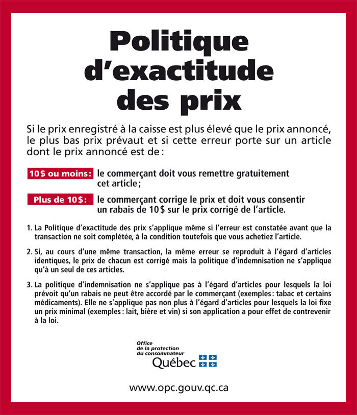 La Politique d’exactitude des prix de l’Office de la protection du consommateur