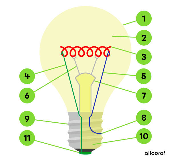 Identification of incandescent bulb components.